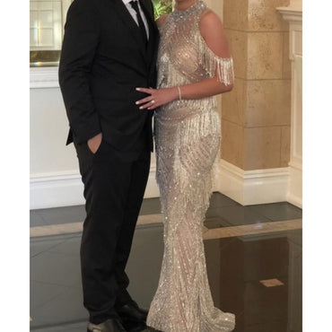 Gorgeous Long Sheath Beaded Prom Dresses With Tassels, Prom Dresses, PD0787