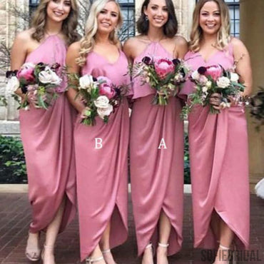 Mismatched Elastic Satin Bridesmaid Dresses, Sheath Bridesmaid Dresses, Long Bridesmaid Dresses, PD0701