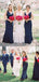 Sheath V-neck Floor-length Navy Blue Simple Bridesmaid Dresses, BD0570