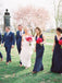 Sheath V-neck Floor-length Navy Blue Simple Bridesmaid Dresses, BD0570