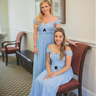 Mismatched Off Shoulder Bridesmaid Dresses, Light Blue Bridesmaid Dresses, Bridesmaid Dresses, WG159