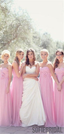 Sweetheart Floor-length Pink Chiffon Long Bridesmaid Dresses, BD0576