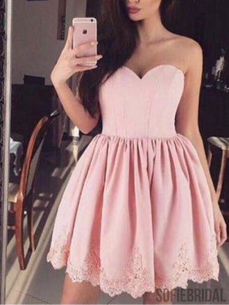 Cheap Short Simple Cute Sweetheart Pink Homecoming Dresses 2018, CM480