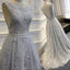 A-line Lace Appliques Sleeveless V-back Long Prom Dress, PD0010