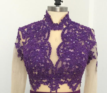 Mermaid High Neck Long Sleeves Purple Prom Dress, PD0999