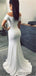 Simple Mermaid Off-shoulder Split White Long Prom Dress, PD0997