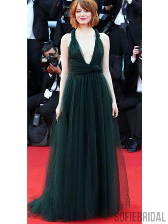 Simple Elegant Emerald Green Tulle Long Prom Dresses, PD0941