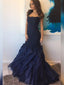 Sleeveless Long Mermaid Navy Lace Beaded Prom Dresses, PD0945