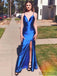 Simple Side Slit Royal Blue Long Prom Dresses, PD0937