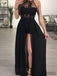 Black Halter Prom Dresses, Side Slit Prom Dresses, Appliques Prom Dresses, Prom Dresses, PD0667