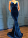 Spaghetti Long Mermaid V-neck Velvet Prom Dresses, PD0972