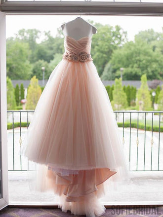 Sweetheart Blush Pink Long A-line Tulle Prom Dresses, WD0286