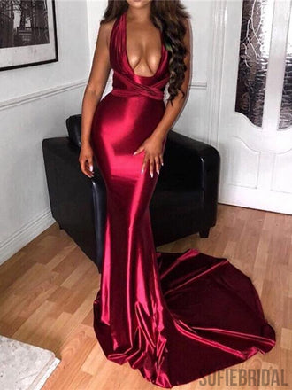Sexy Convertible Long Mermaid Elastic Satin Prom Dresses, PD0877