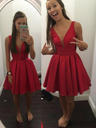 Short Cheap V Neck Simple Red Homecoming Dresses Under 100, CM462