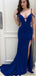 Royal Blue Mermaid Side Slit Prom Dresses, Sexy Long Prom Dresses, PD0751