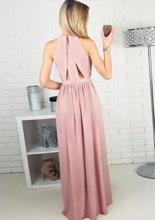 Dusty Pink Long A-line Side Slit Prom Dresses Bridesmaid Dresses, PD0829