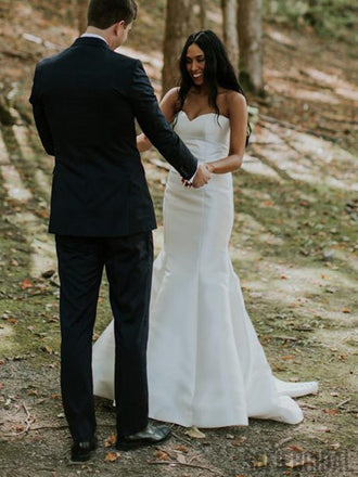 Sweetheart Long Mermaid Ivory Satin Wedding Dresses, WD0293