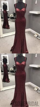 Spaghetti Sequin Prom Dresses, Mermaid Prom Dresses, Popular Prom Dresses, PD0635
