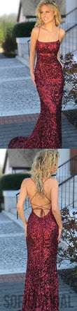 Spaghetti  Sequin Mermaid Prom Dresses, Popular Prom Dresses, PD0349