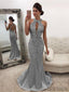 Silver Rhinestone Beaded Long Mermaid Prom Dresses, Simple Prom Dresses, PD0764