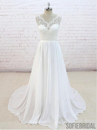 Lace See Through V Neck Cheap Beach Wedding Dresses Online, WD382