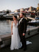 A-line Spaghetti Straps V-neck Long Chiffon Wedding Dresses With Split, WD0478