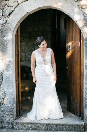 Newest V-neck Sleeveless See-though Back Lace Wedding Dresses, WD0474