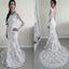 Round Neck Long Sleeve See Through Lace Mermaid V-back Wedding Dresses, WD0215