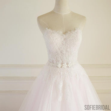 Strapless Pale Pink Long Custom Cheap Custom Wedding Dresses, WD308
